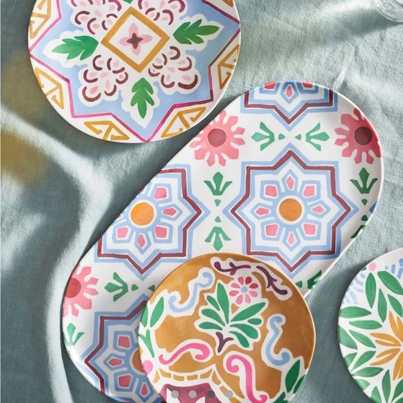 NWT Anthropologie Set of THREE Printed Melamine Dinner Plates - Picture 3 of 9